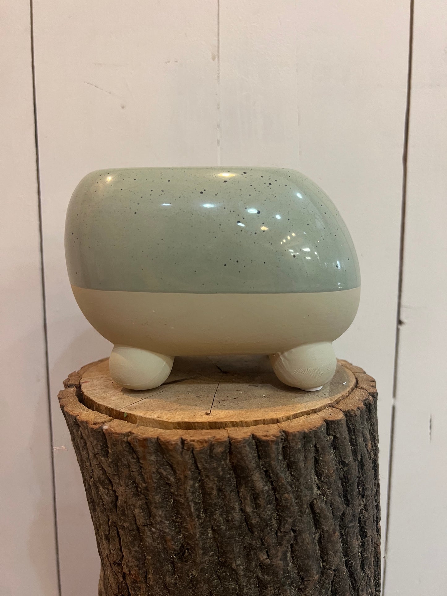 Two Toned Speckled Green Footed Pot