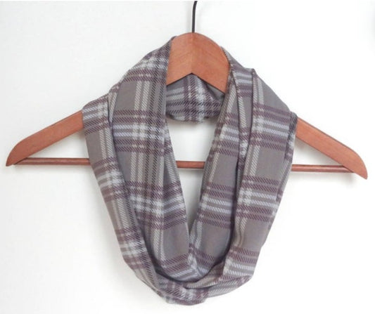 Grey + Purple Plaid Infinity Scarf
